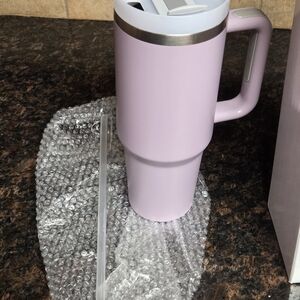 40 oz Insulated Tumbler with Handle & Straw – Lavender